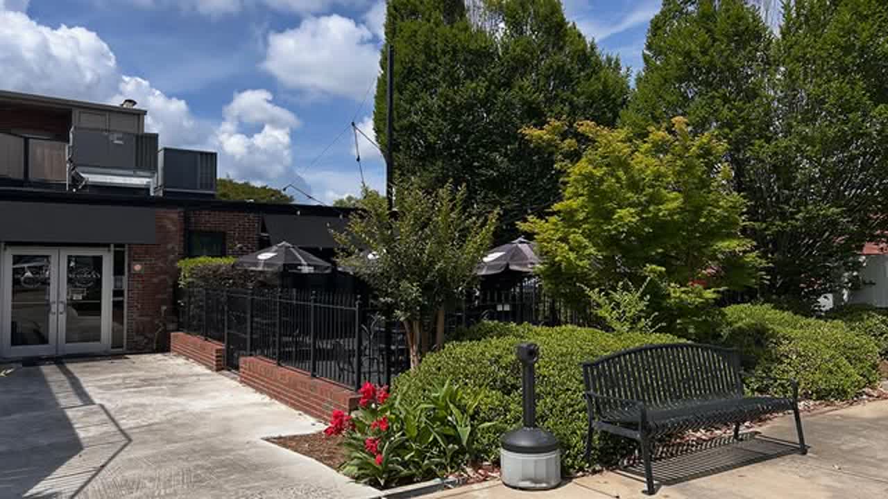 The Headrick's storefront and patio in downtown Cleveland, TN